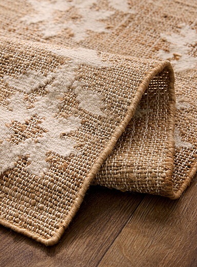 Ivory flowers wool and jute rug 60 x 90 cm