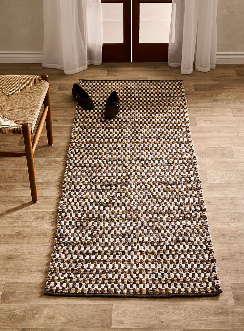Earth-tone checkerboard stripe hallway rug 75 x 215 cm product image (primary)