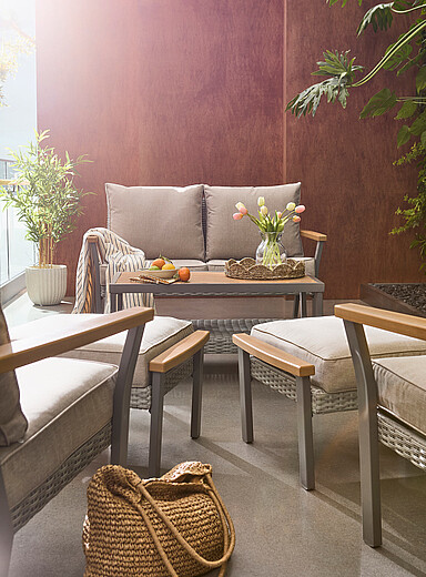 Faux-wood and rattan outdoor lounge set 6-piece set | Simons Maison ...
