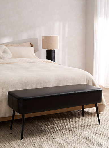 Accent stitching faux-leather long bench