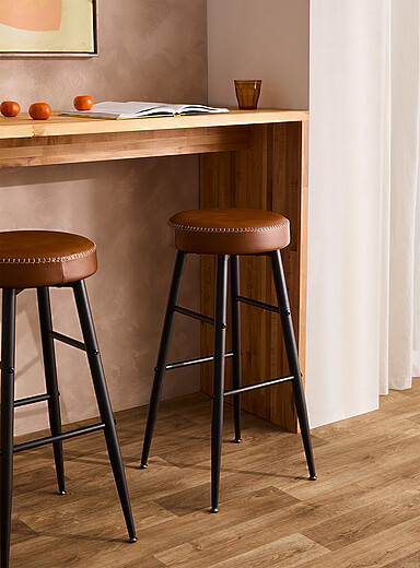 Les tabourets ronds effet cuir coutures accent Ensemble de 2