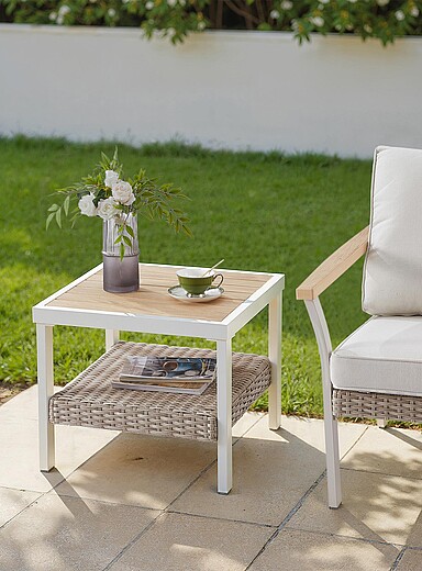 Iron and wood small outdoor table