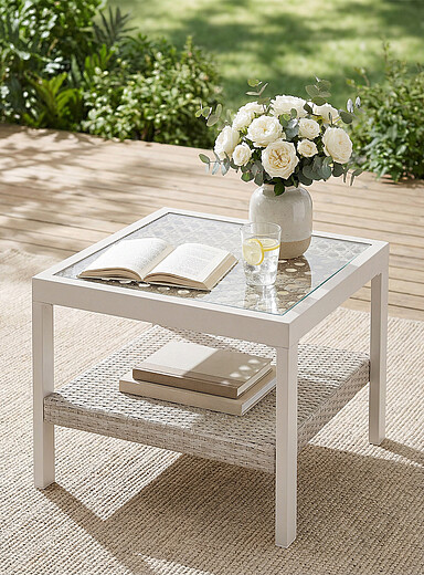 Braided faux-rattan outdoor table