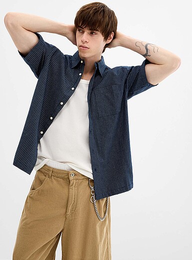 Redefined rebel: La chemise microcarreaux Magnus Bleu marine - Bleu nuit pour homme