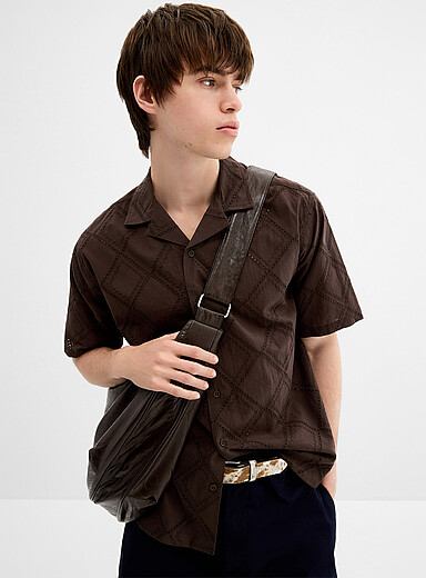 Redefined rebel: La chemise losanges brod&eacute;s Milo Brun clair pour homme