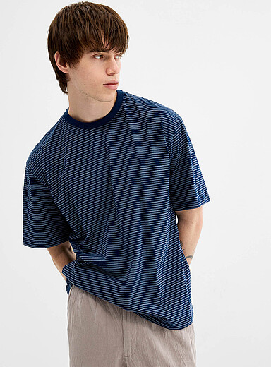 Textured-stripe loose T-shirt