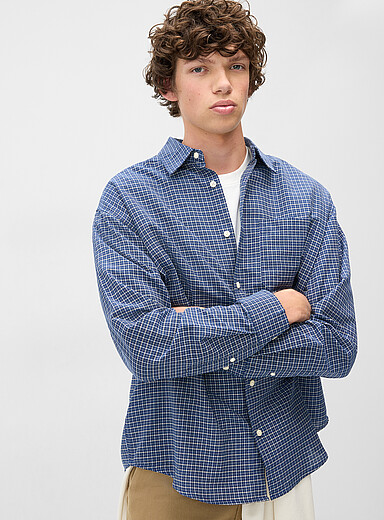 Redefined rebel: Le chemise oxford &agrave; minicarreaux <b>Coupe ample</b> Bleu pour homme