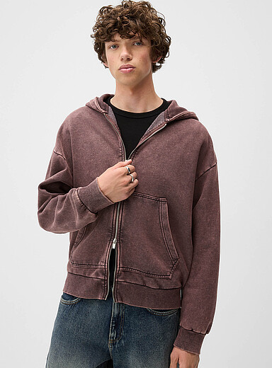 Acid wash zipped hoodie