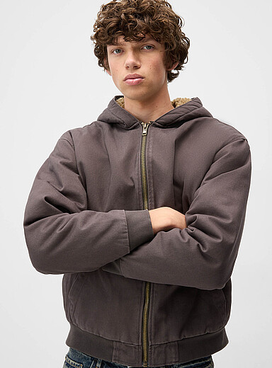 Redefined rebel: Le blouson &agrave; capuchon doublure moutonn&eacute;e Charbon pour homme
