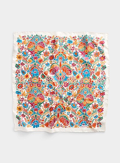 Liberty: Le foulard Flamboyance pure soie <b>Fait d'un tissu Liberty Fabric</b> &Eacute;cru &agrave; motifs pour femme