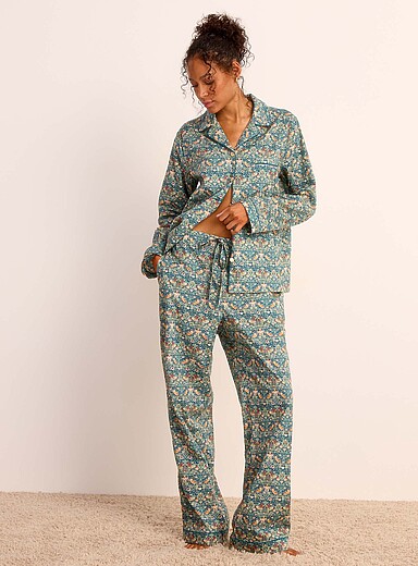 Liberty Patterned Green Strawberry Thief Tana poplin pyjama set <b>Made with Liberty Fabric</b> for error