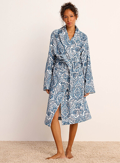 Liberty Patterned Blue Charlton terry bathrobe <b>Made with Liberty Fabric</b> for error