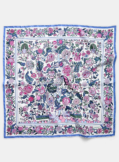 Le foulard carr&eacute; arbre de vie violet pure soie <b>Fait d'un tissu Liberty Fabric</b>
