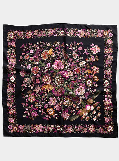Le foulard carr&eacute; lumineux arbre de vie pure soie <b>Fait d'un tissu Liberty Fabric</b>