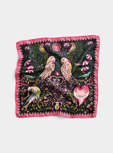 Foulard Carré En Soie Vintage - Motif Allumeur De Réverbère Et Mante Religieuse - Occasion