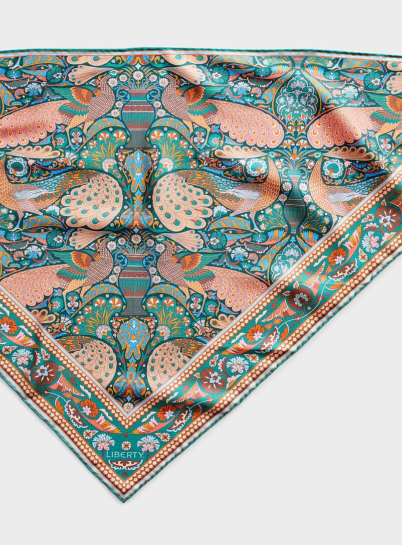 Pure silk Peacock Prom triangular scarf Made with Liberty Fabric product image 2