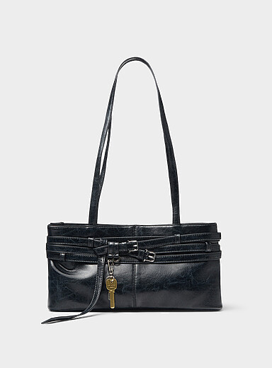 Brocle textured black leather shoulder bag