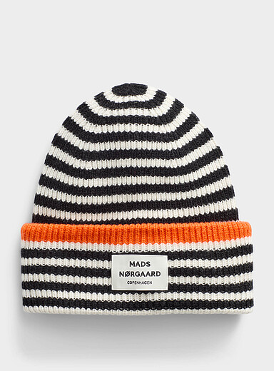 Pure wool striped ribbed tuque