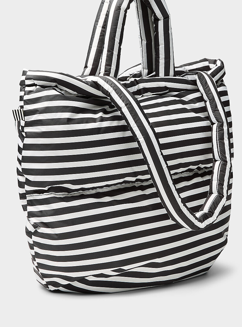 Pillow striped rugged fabric puffy tote bag product image 2