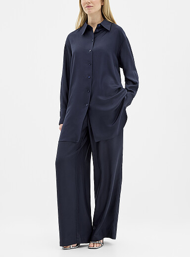 Rohe: Le pantalon d&eacute;contract&eacute; pure soie Bleu fonc&eacute; - Indigo pour femme