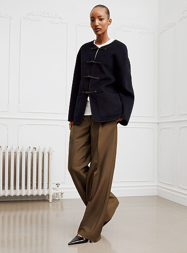 Rohe: Le pantalon jambe large laine vierge et mohair Fauve - Tabac pour femme