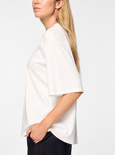 Rohe: Le t-shirt ample coton soyeux Blanc cass&eacute; pour femme