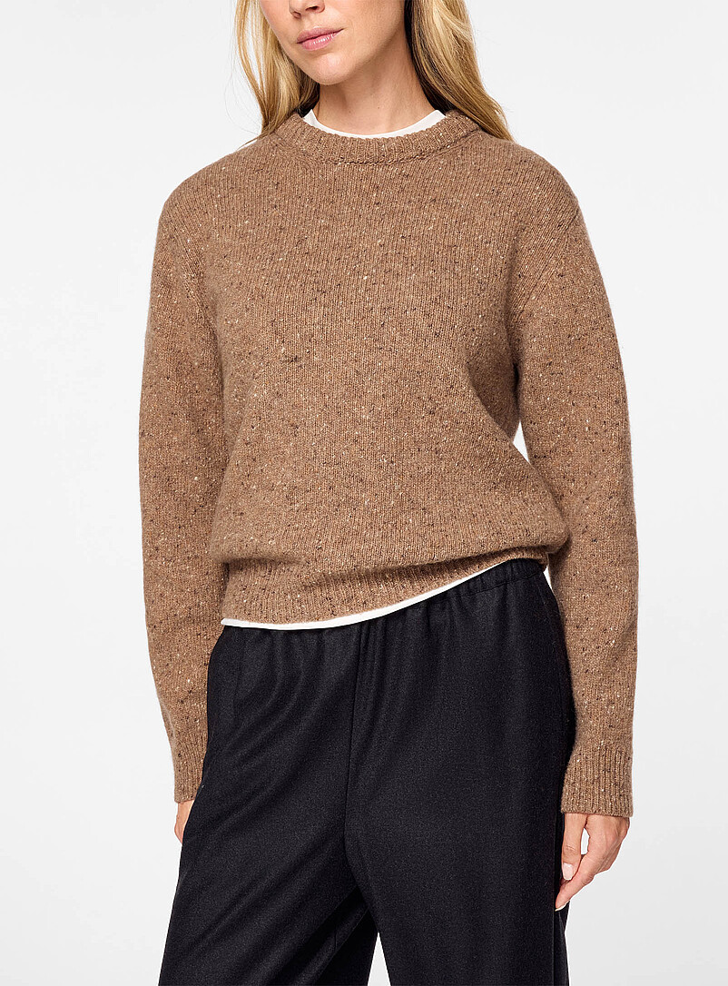 Taupe wool crew-neck sweater product image (primary)