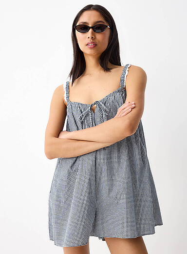 Loose gingham romper