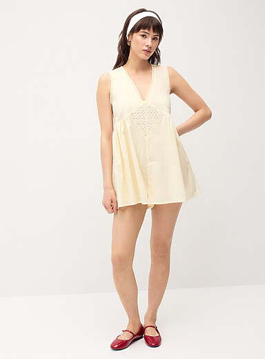 Needii: Le combishort popeline broderie anglaise Jaune ma&iuml;s - Vanille pour femme