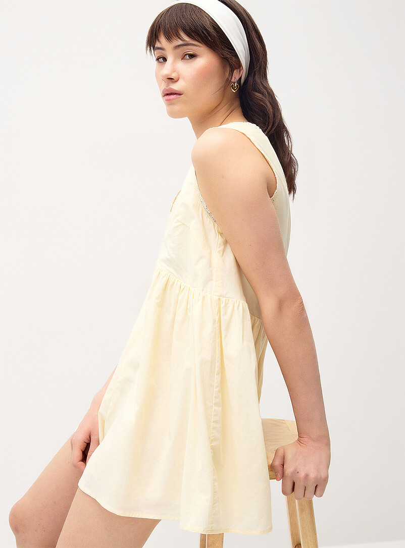 Needii Corn/Vanilla Yellow Broderie anglaise poplin romper for women