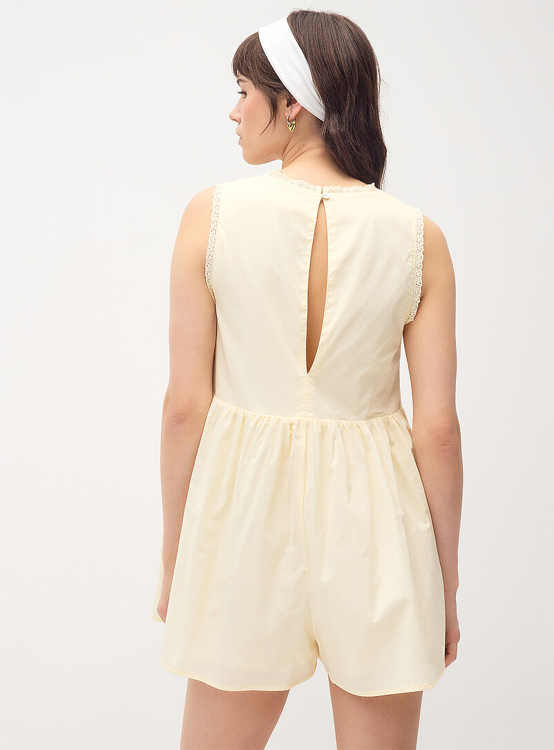 Needii Corn/Vanilla Yellow Broderie anglaise poplin romper for women