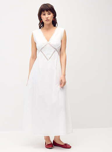 Needii White Embroidered poplin maxi dress for women