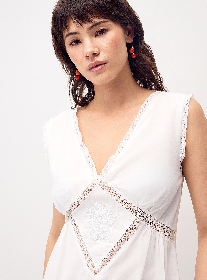 Needii: La robe maxi popeline broderie Blanc pour femme