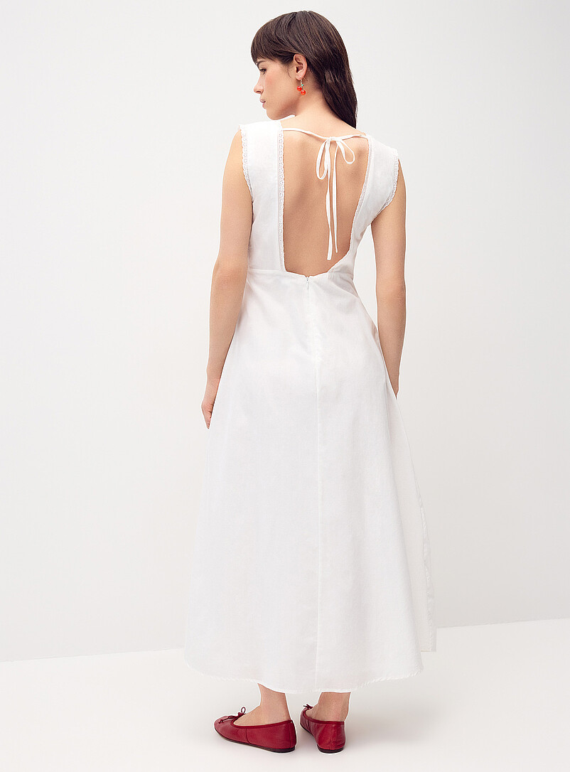 Needii: La robe maxi popeline broderie Blanc pour femme