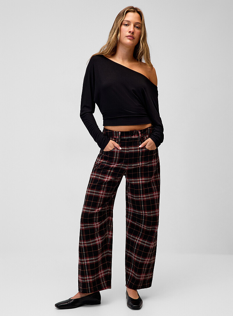 Grunge plaid barrel-leg pant product image (primary)