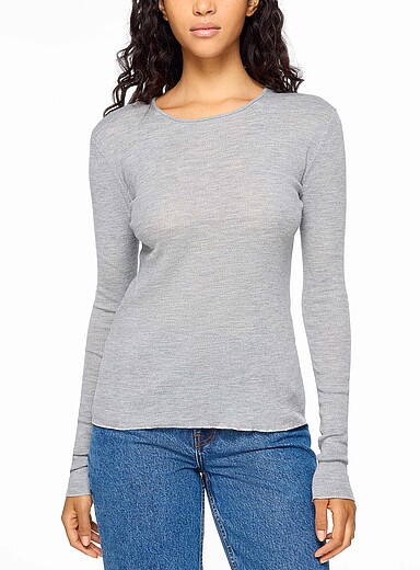 Skall Studio: Le t-shirt pure laine m&eacute;rinos Amy Gris pour femme