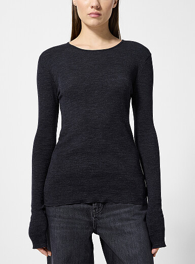 Skall Studio: Le t-shirt pure laine m&eacute;rinos Amy Gris ardoise pour femme