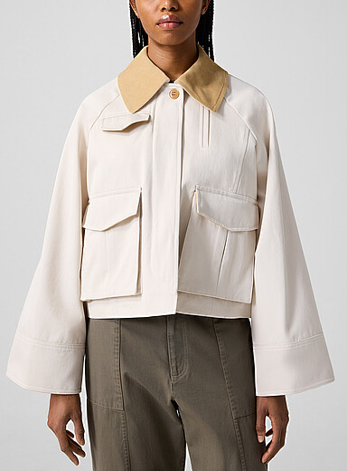 Skall Studio: Le manteau citadin court coton Gaby Blanc cass&eacute; pour femme