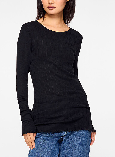 Skall Studio: Le t-shirt pointelle Edie Noir pour femme