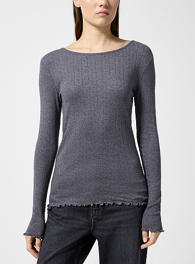 Skall Studio: Le t-shirt pointelle Edie Gris ardoise pour femme