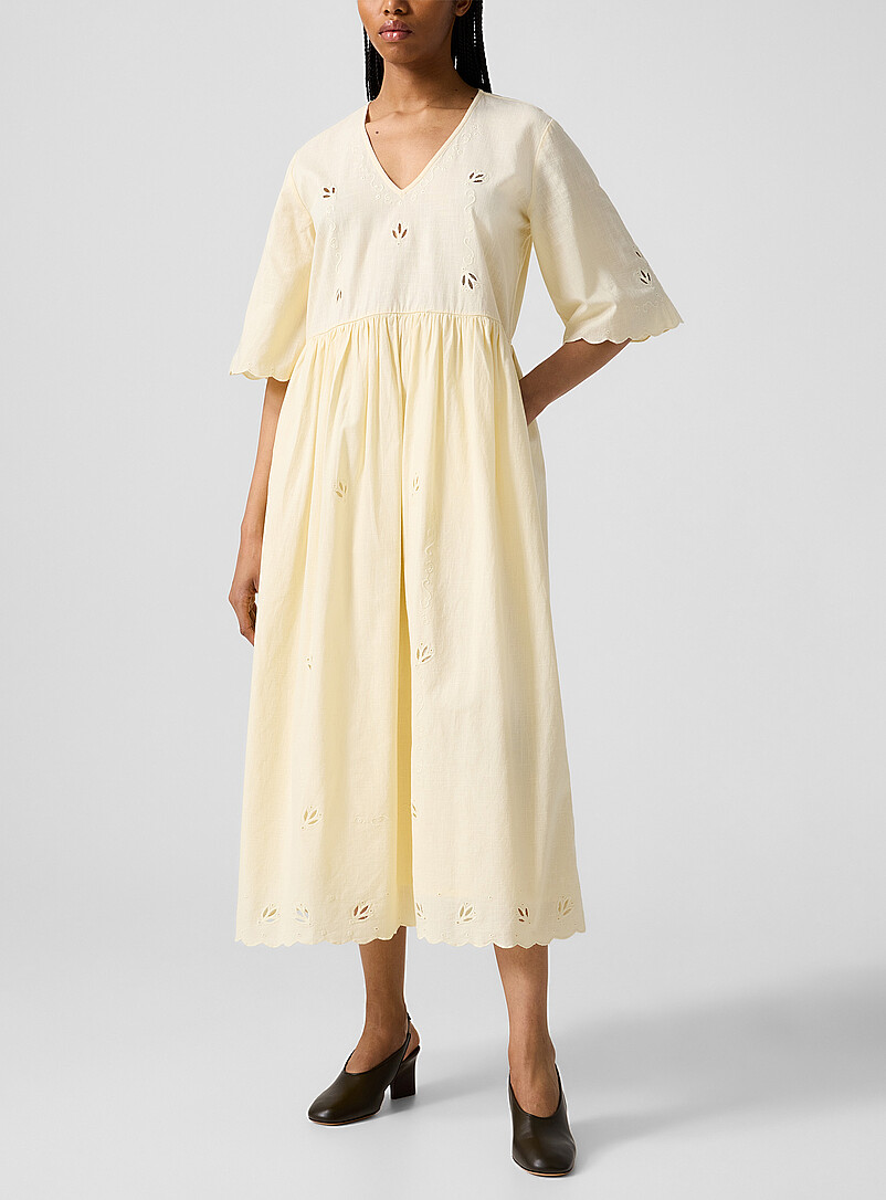 Floral Cotton And Linen V-Neck Dress