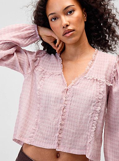 Twik Dusky Pink Checkered babydoll shirt for women