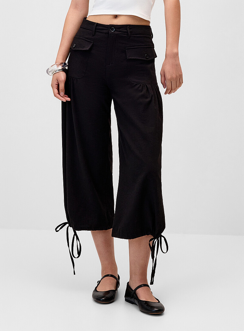 Twik Khaki/Sage/Olive Twill wide-leg cropped pant for women