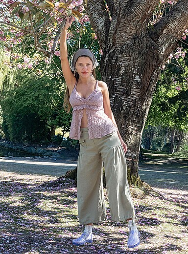 Twill wide-leg cropped pant