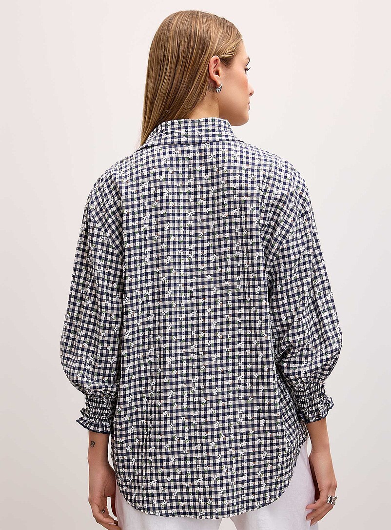 Ic&ocirc;ne: La chemise vichy marine minifleurs blanches Bleu marine - Bleu nuit pour femme