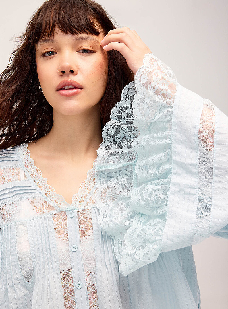 Twik: La blouse dentelle boh&egrave;me Blanc pour femme