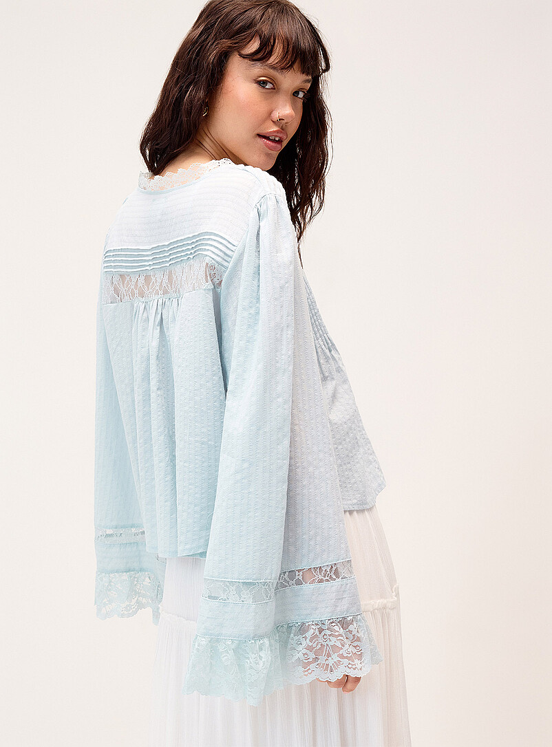 Twik Baby Blue Bohemian lace blouse for women