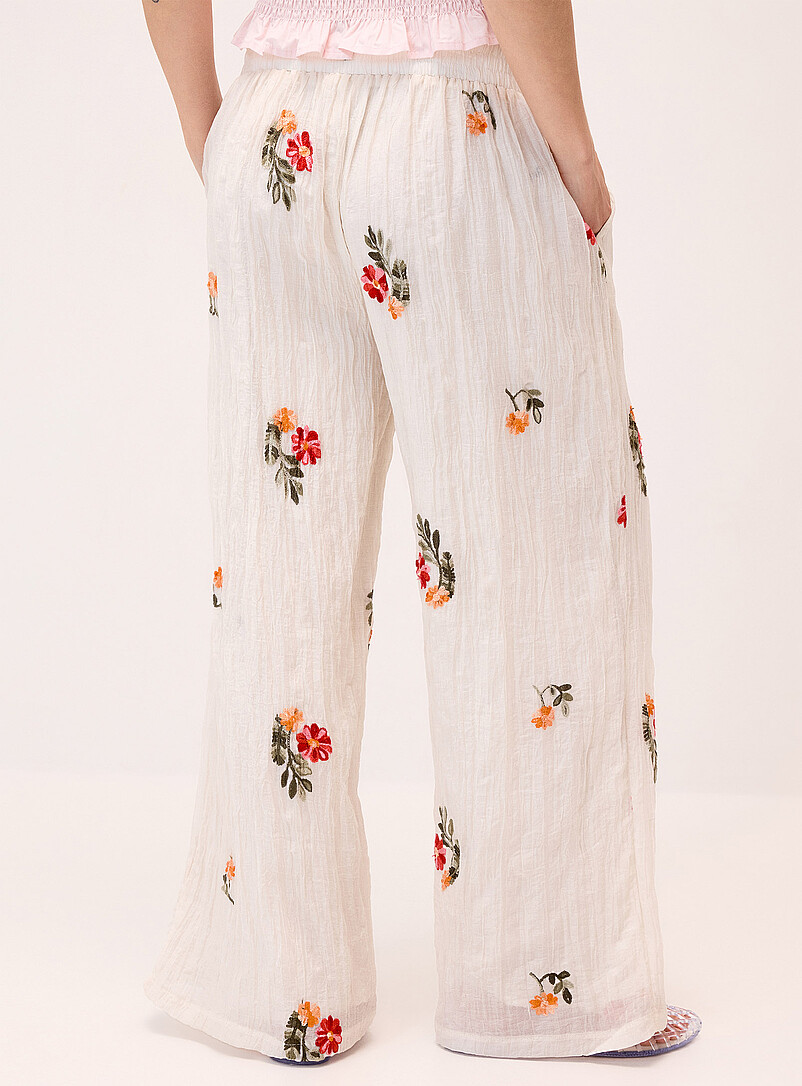 Twik Black Embroidered flowers crinkled pant for women