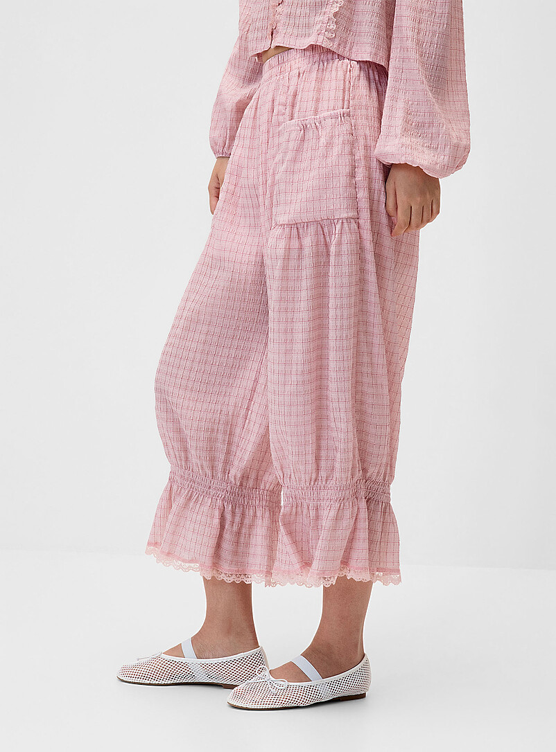 Twik Dusky Pink Checkered bloomer pant for women