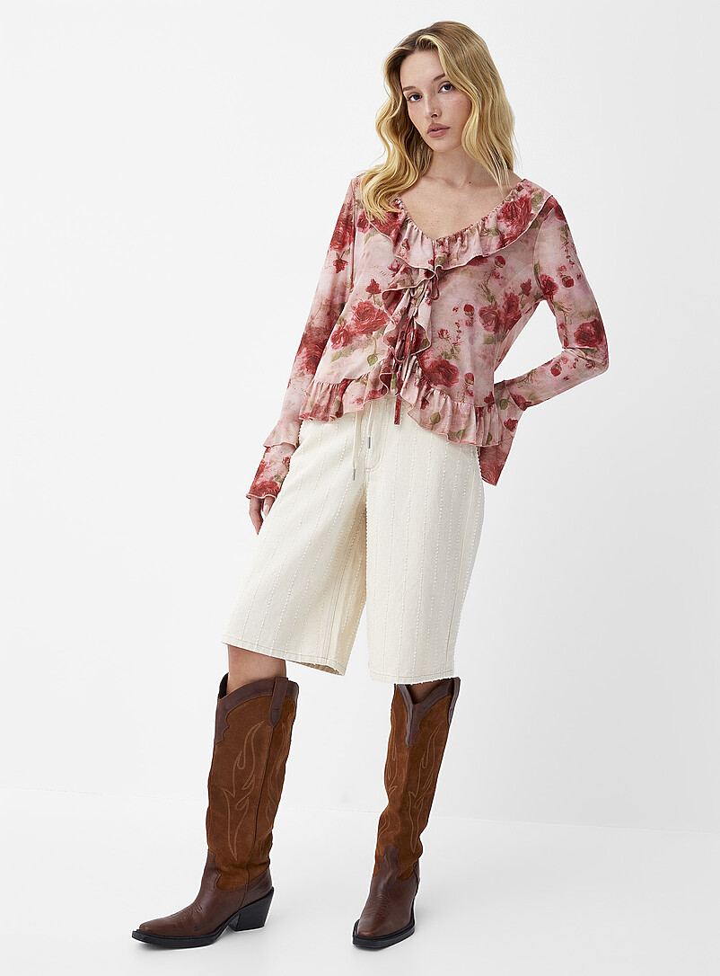 Rose garden micromesh ruffles tie-up cardigan | Icône | | Simons
